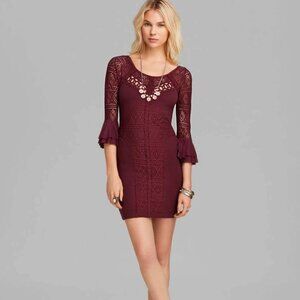 Free People City Girl Bodycon Dress Crochet Lace Maroon Medium 8 - 10